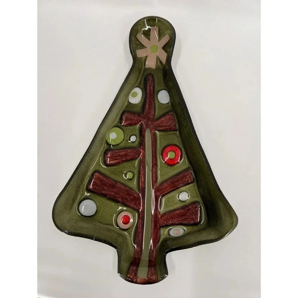 LORI SIEBERT FOR SILVESTRI HAND BLOWN GLASS CHRISTMAS TREE SHAPED PLATTER PLATE - Picture 7 of 7